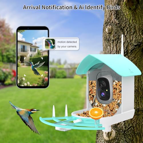 Image of Bird Feeder with Camera, Auto Capture Wiress Bird Feeder Camera, AI Identify Bird Breed,FHD Waterproof Outdoor Bird Watching Camera,Solar-Powered, for Garden,Yard,Park,Ideal Gift for Mom and Dad,Blue