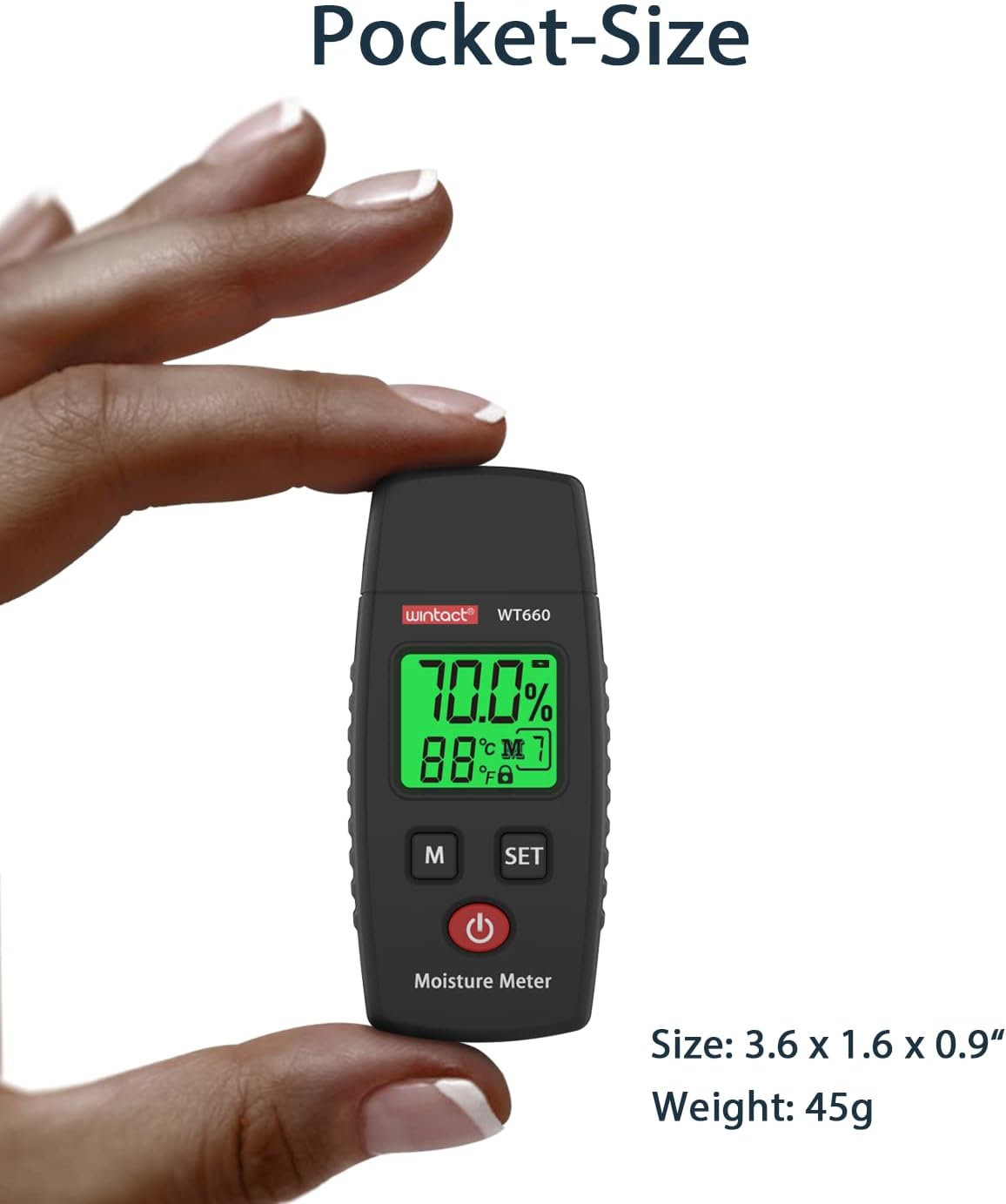 Wintact Pocket Wood Moisture Meter, Pin Type Water Leak Detector, Digital Moisture Tester for Lumber, Firewood, Walls, Drywall, Paper, Brick, Concrete Building Material Black