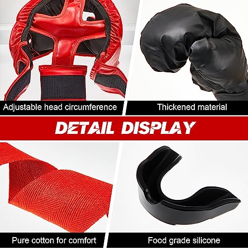 Image of Kanayu 14 Pcs Boxing Gloves and Headgear Set for Beginners Youth 16 Ounce Boxing Gloves Headgear Helmet Hand Wraps Mouth Guards Equipment for Beginners Training Equipment Gifts