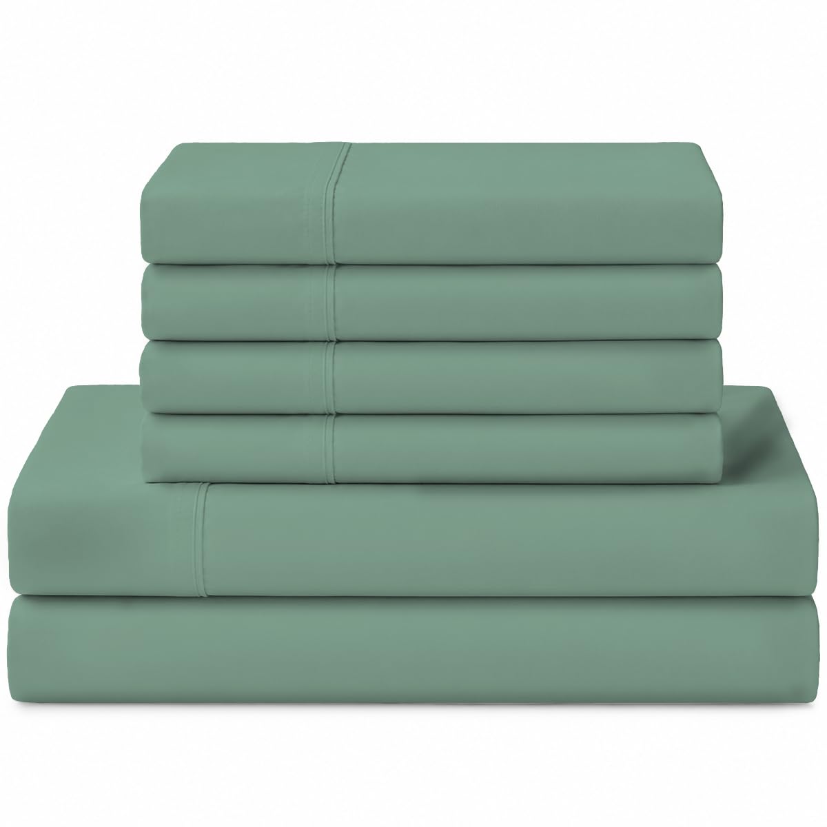 Linen Home 100% Cotton Percale Sheets California King Size, Frosty Green, Deep Pocket, 6 Pieces Set- 1 Flat, 1 Fitted and 4 Pillowcases, Crisp Cool and Long Staple Strong Bed Linen