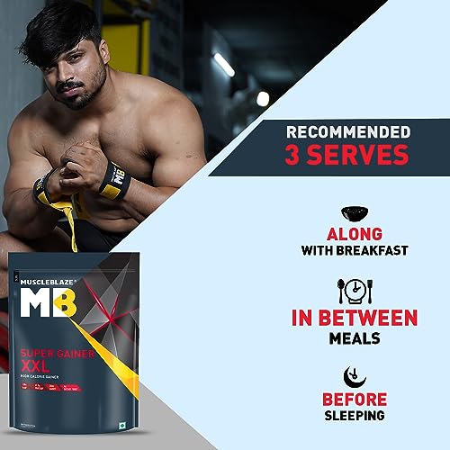 Image of MuscleBlaze Super Gainer XXL (Cookies & Cream, 1kg / 2.2lbs, 10 Servings) | Muscle Mass High Protein Gainer