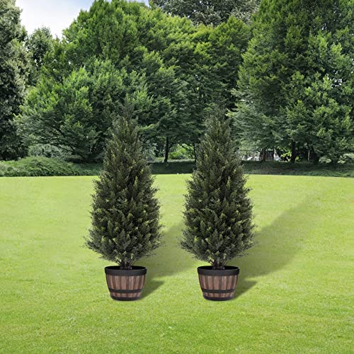 Gonuien 3Ft(35”) Artificial Cedar Outdoor Artificial Shrub Sunlight Resistant Leafy Potted Plant Plant For Indoor Porch Of Home And Office Artificial Outdoor Tree 2 Pieces A Set #TOP4
