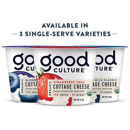 Good Culture Strawberry Chia Organic Cottage Cheese | Organic 4% Milkfat Cottage Cheese With 17g Protein | Live & Active Cultures for A Healthy Gut, 5.3oz Cups, Strawberry Chai, 5.3 Oz (Pack of 12)