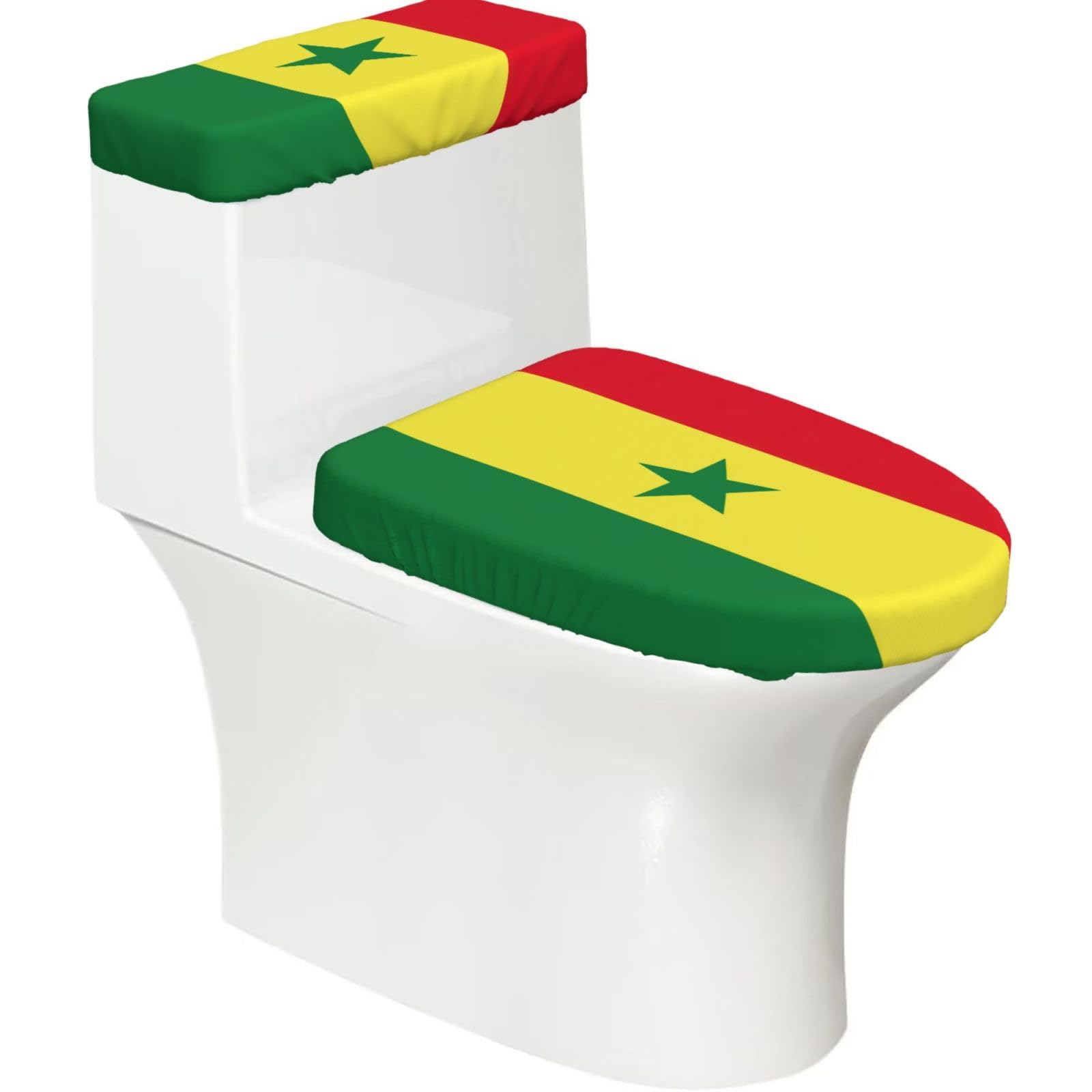 Flag of Senegal Printed Toilet Tank and Lid Cover Set of 2 for Most Bathrooms, Fits Elongated Round Toilets
