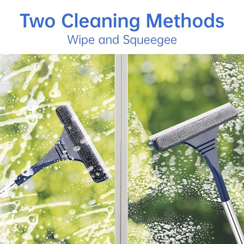 Image of NiHome 2-In-1 Window Squeegee with 67-Inch Extension Pole, Adjustable Length, Dual-Sided Microfiber Cloth & Silicone Blade, Streak-Free Cleaning for Windows, Shower Glass, Mirrors, and Car Windshields