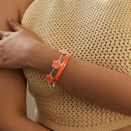 Gold Bracelets for Women Stackable Gold Bracelet 18K Gold Plated Enamel Bangle Floral Bracelet Set Trendy Gifts for Women2