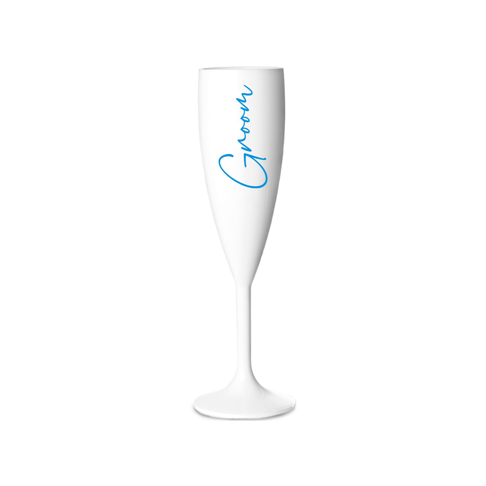 Print Maniacs Champagne Premium White Flute Glass Bride Groom Mr Mrs Wedding Maid Honour Wine Cocktail Prosecco Celebrations Gift (Blue, Groom)