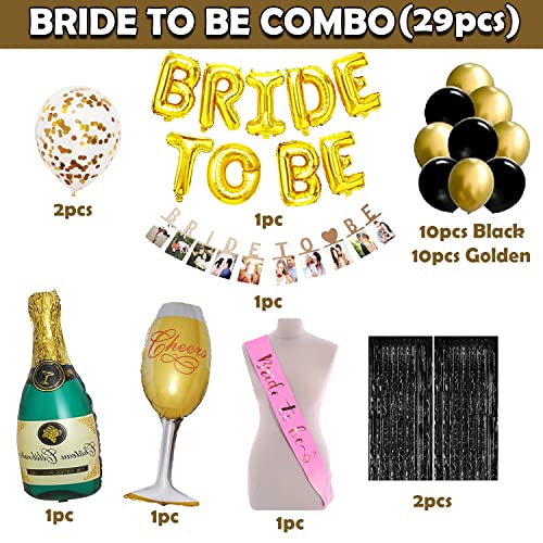 Image of Party Propz Bride To Be Decoration Kit | 29 Pcs Bridal Shower Party Supplies | Foil Balloons, Sash, Banners | Metallic Laser Aluminum, Cardstock Paper | Bachelorette Party Decorations