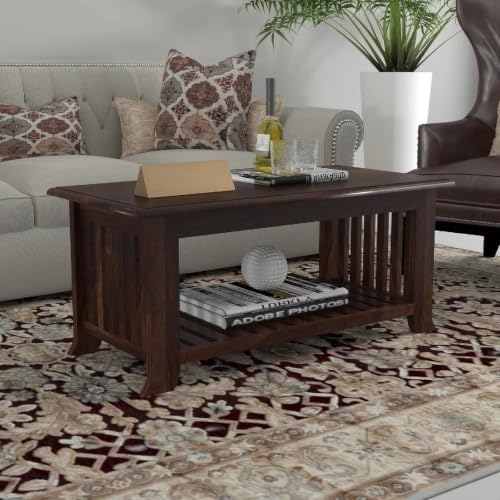 Image of Solid Sheesham Wooden Centre Table Coffee Table & Sofa Center Table Teapoy for Hallway Decor - Wooden Coffee Table for Living Room Home Furniture Decor (Walnut)