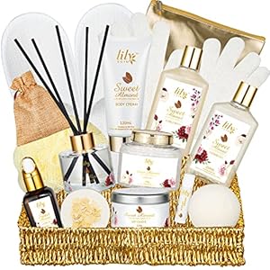 Sweet Almond Spa Bath Gift Set for Women 17Pcs Body and Bath Spa Gift Basket Set for Women Spa Basket for Women, Home Spa Kit Gift Basket Sulfate Free Birthday Anniversary Christmas