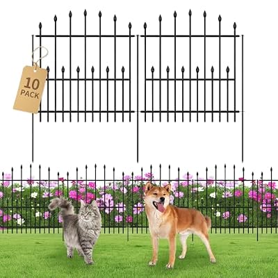 Decorative Garden Fence - 32in(H) x 24.16Ft(L) Heavy Duty Metal Animal Barrier Border Fencing No Dig Rustproof for Rabbit Dog, Outdoor Decor for Yard & Patio Flower Bed (10 Panels + 11 Stakes)