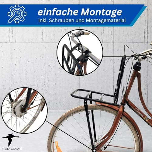 Fahrrad Gepäckträger vorne Frontgepäckträger - Fahrradgepäckträger Vorderrad - Red Loon Fahrrad Frontträger - Stahl Front Loader - Gepäckträger vorne universell - Hollandrad Citybike