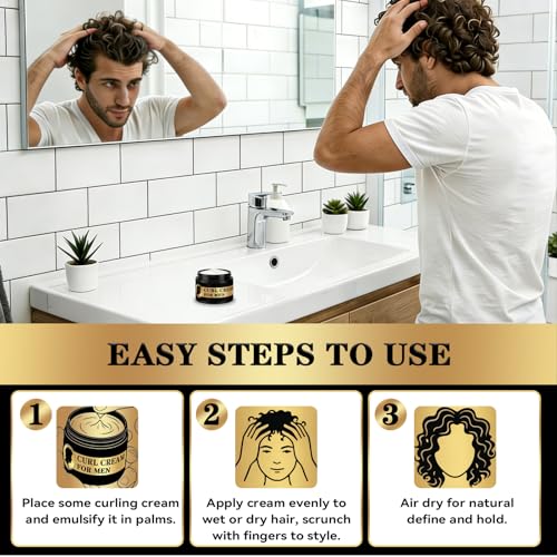 Image of Curling Cream - Curl Cream for Men, Controls Frizz, Defines Curls, Smooths & Hydrates Curly and Wavy Hair, Mens Curly Hair Products with Fresh Scent, 100g /3.53Oz