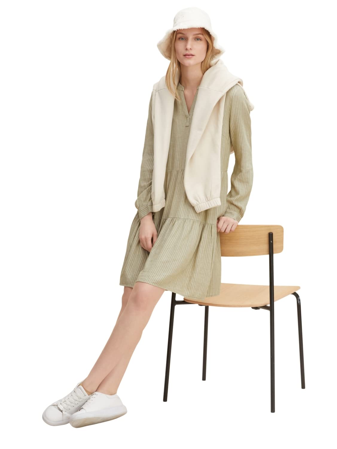 TOM TAILOR 1030990 Vestido de Lino con Rayas Mujer (Pack de 1)