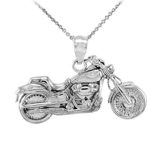 925 Sterling Silver High Polish Biker Charm Motorcycle Pendant Necklace