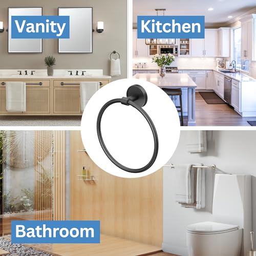 Image of Gatco 5552MX Sky Towel Ring | Modern Hand Towel Holder for Bathroom | Stylish Decorative Hardware, Heavy Duty Metal, EZ Ancor Mounting | Matte Black