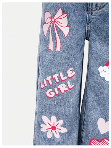 WDIRARA Toddler Girl's Cute Bow Graphic Baggy Jeans Elastic High Waist Wide Leg Denim Pants4