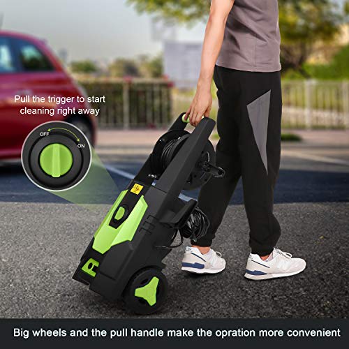 mrliance 3500PSI Electric Pressure Washer 2.0GPM Power Washer 1800W High Pressure Washer Cleaner Machine with Spray Gun, Hose Reel, Brush, and 4 Adjustable Nozzles (Green)