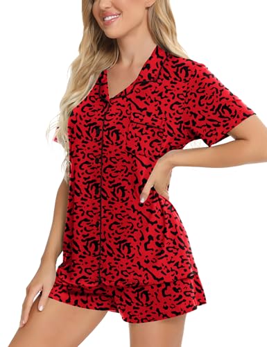 Image of SWOMOG Womens Button Down Pajamas Set Short Sleeve Sleepwear Bride Soft Pj Lounge Sets XS-3XL