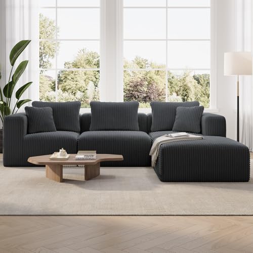 Image of Novilla 106 inch Modular Sectional Sofa, L Shape Convertible Sectional Couch, Modern Cloud Design with Smarts Coil Support, Boneless Couch for Living Room Apartment, No Assembly Required, Dark Gray