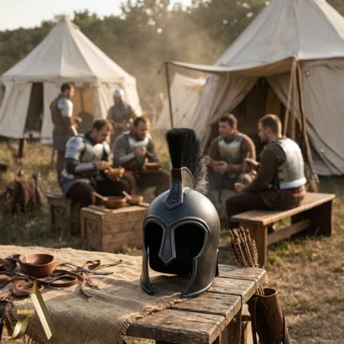 Image of AnNafi Achilles GreekTroy Corinthian Helmet with Black Plume - Handmade Steel Metal Trojan Warrior Helmet for LARP, Medieval Costume, Cosplay, Renaissance Faire, SCA Reenactment & Display