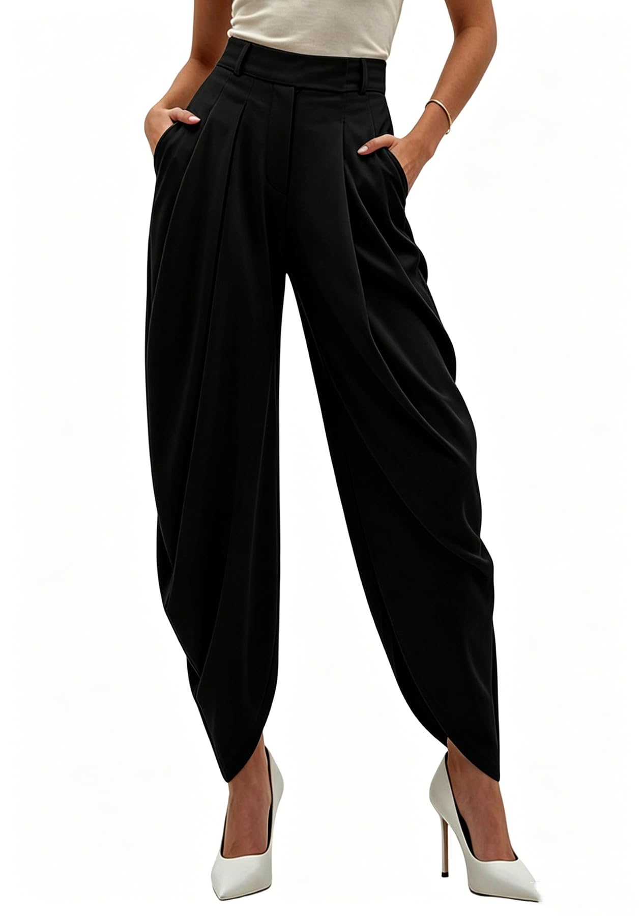 Unybwonn Damenhose, leger, weites Bein, hohe Taille, Palazzo-Hose