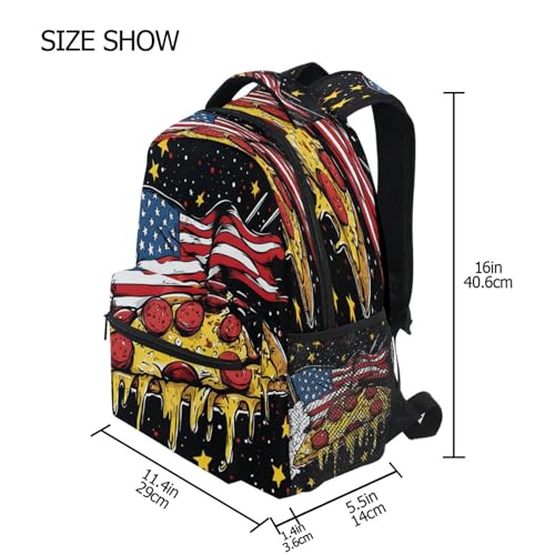 American Flag Pizza Backpack for School Boys Girls Adults Kids Bookbag Laptop Bag 18L4