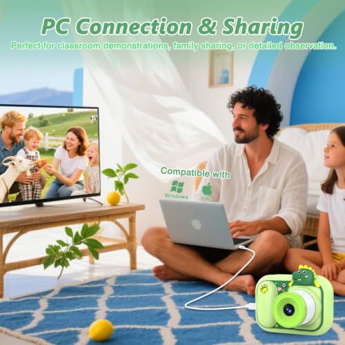 Dinosaur Kids Camera Microscope for Kids Handheld Mini Portable Digital Rechargeable 1000X with 2.4 Screen 1080P 3 in 1 Microscope Photography Recording Age 3-12 Children Students - image 8