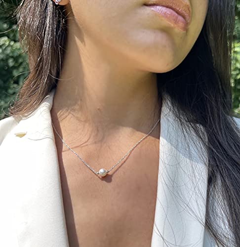 .925 Sterling Silver Pearl Necklace with Freshwater Cultured White Round 6.5-7mm Pearl and 18" Cable Chain Beautiful Pearl Pendant Necklace Jewelry for Women2