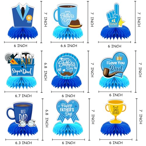 Image of Happy Father's Day Table Decorations Honeycomb Centerpieces, 3D Double Side Father's Table Decor Party Supplies for Dad(9 Pieces）