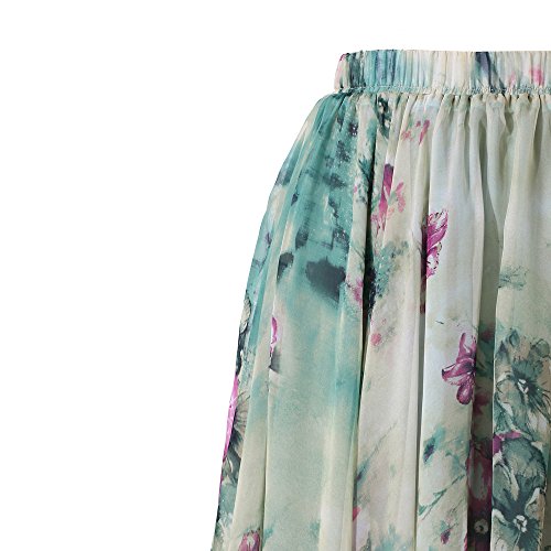 Chicwish Women's Green Floral Printed Elastic Waist Frill Hem Slip Maxi Chiffon Skirt, Size M-L #TOP3