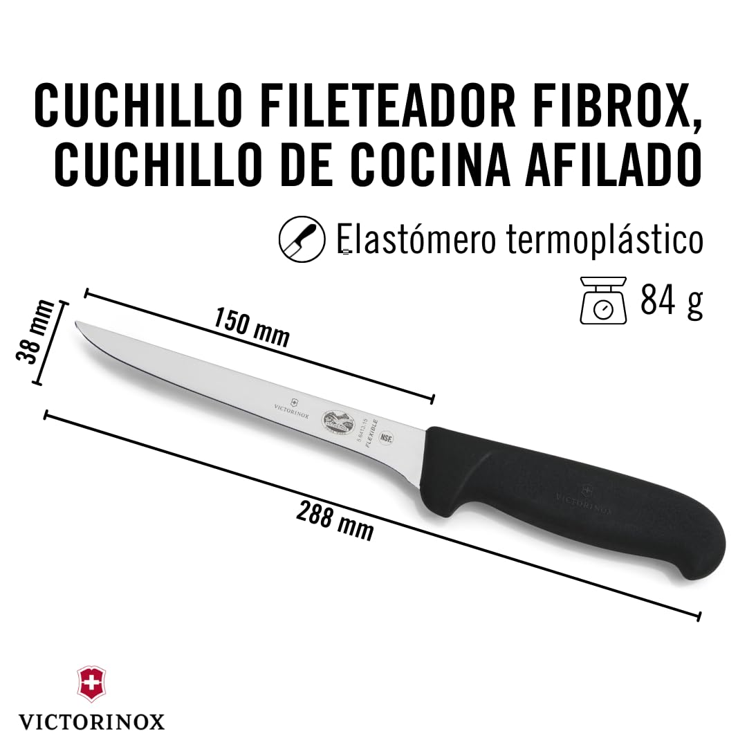 Victorinox Fibrox Cuchillo deshuesador 15 cm acero inoxidable hoja flexible recta negro