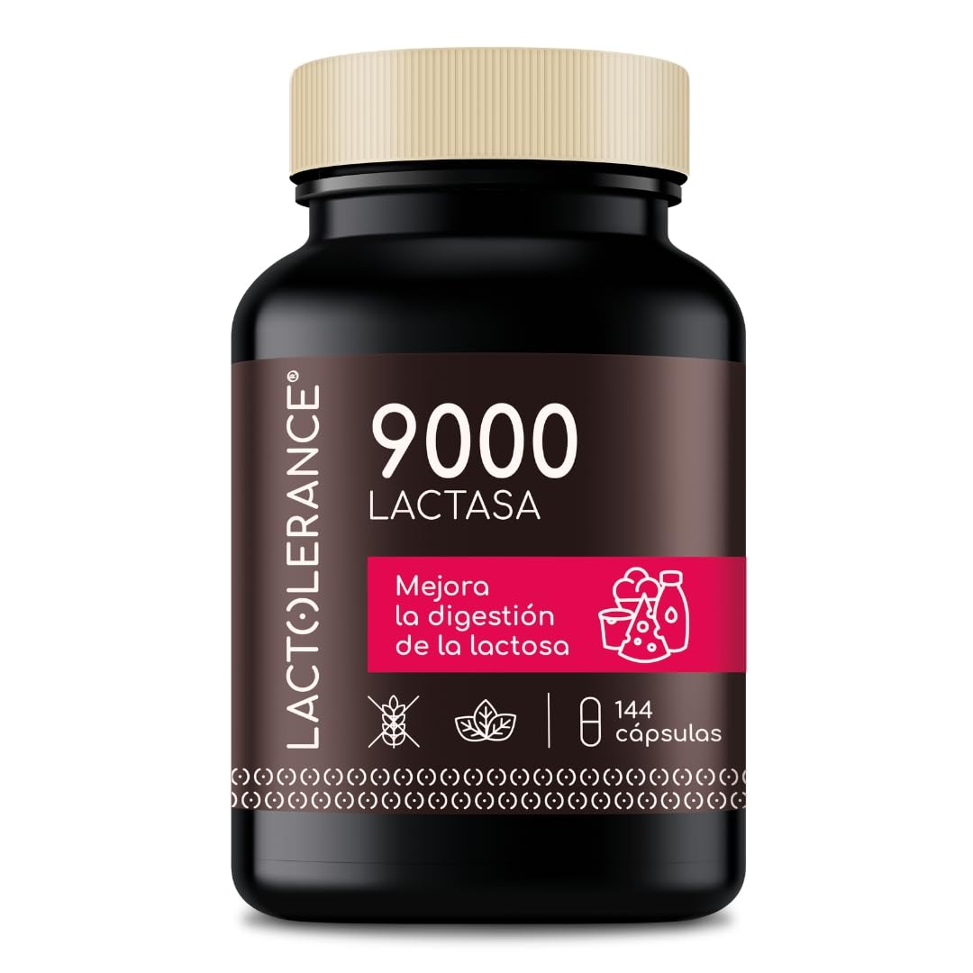 LACTOLERANCE 9000 Lactasa 9000 FCC, Enzimas Digestivas, 144 Cápsulas | Adecuado para la intolerancia a la lactosa. Mejora la digestión. Toma bajo demanda. Protección 1h. Sin aditivos.