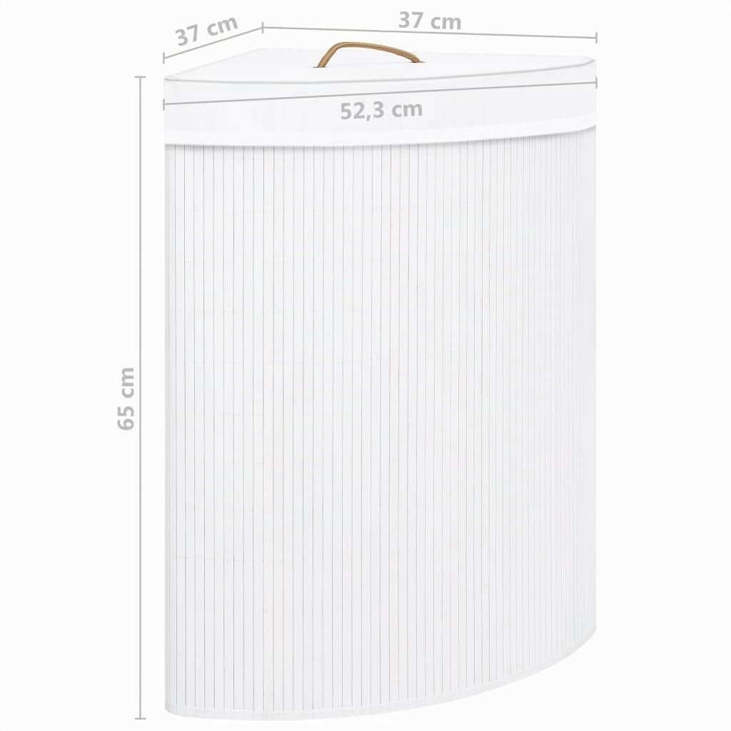 vidaXL Cesto de Ropa Sucia de Esquina, Cesta Rectangular con Asa, Cesto Portátil para Colada, Cesta Plegable para Salón Baño, Bambú Blanco 60 L