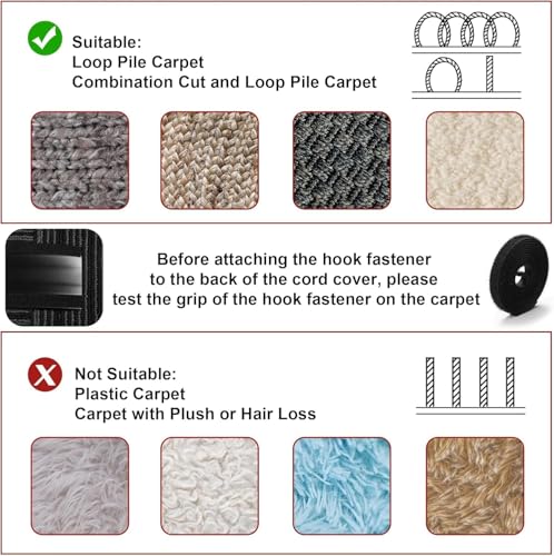 Image of ZhiYo 16.4ft Cord Cover for Wires on Floors or Walls, 2.2in Wide, Off White | Soft PVC cord hider with hook fastener for carpets. Easy to cut and install for extension cords, Ethernet & speaker cables