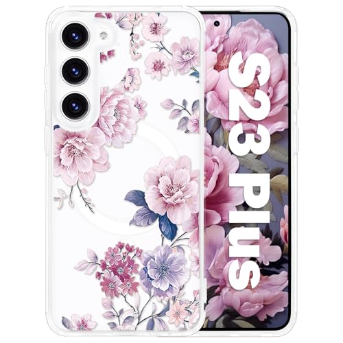 Coque fleur Samsung S23 Plus transparente jolie protection magnétique idée cadeau femme