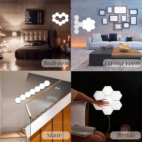 Image of YXQUA Hexagon Lights, Minimalist White Touch Night Light, Center Touch-Sensitive Wall Panels, Hex Light with USB-Power for Autism, Game Room Decor, Party (6)