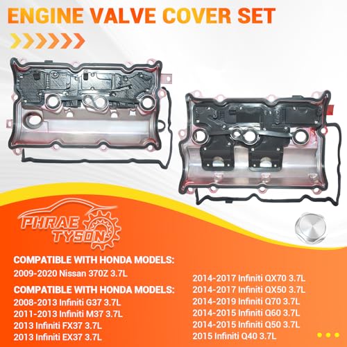 Phraetyson Upgraded Aluminum Left & Right Engine Valve Cover Set Compatible with 2009-2020 Nissan 370Z 2008-2013 Infiniti G37 2011-2013 M37 2014-2017 QX70 QX50 2014-2019 Q70 3.7L 13264EY01E 13264EY01C by Phraetyson - Image 3