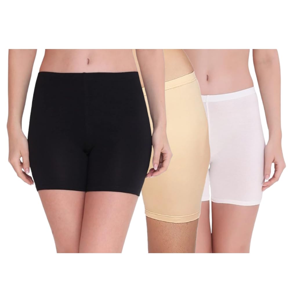 Women's Boy Shorts Panty Pack of 3 | Soft Stretchable Mid Thigh Anti Chafing Inner Shorts | Seamless Comfortable Underwear for Women-image-37