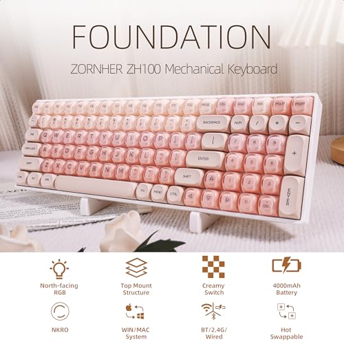 Image of ZORNHER ZH100 Foundation Mechanical Keyboard,98% Pink Creamy Keyboard with Number Pad,Full Size Gaming Keyboard Cute,Jelly MOA Profile Round Keycaps,Creamy Sounding Linear Switches,PC Gaming