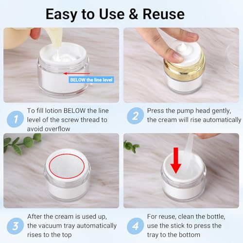 Image of Segbeauty Pack of 3 Travel Jars for Creams, 0.5oz Small Airless Pump Jars 15ml Refillable Travel Bottles Empty Lotion Container, Glass Jar for Toiletries Gold Moisturizer Container