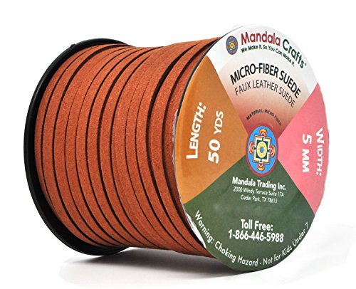 Mandala Crafts 50 Yards 5Mm Russet Brown Faux Suede Cord - Flat Vegan Leather Cord For Jewelry Making Beading - Leather String Cord Leather Lace For Necklace Bracelet #TOP1