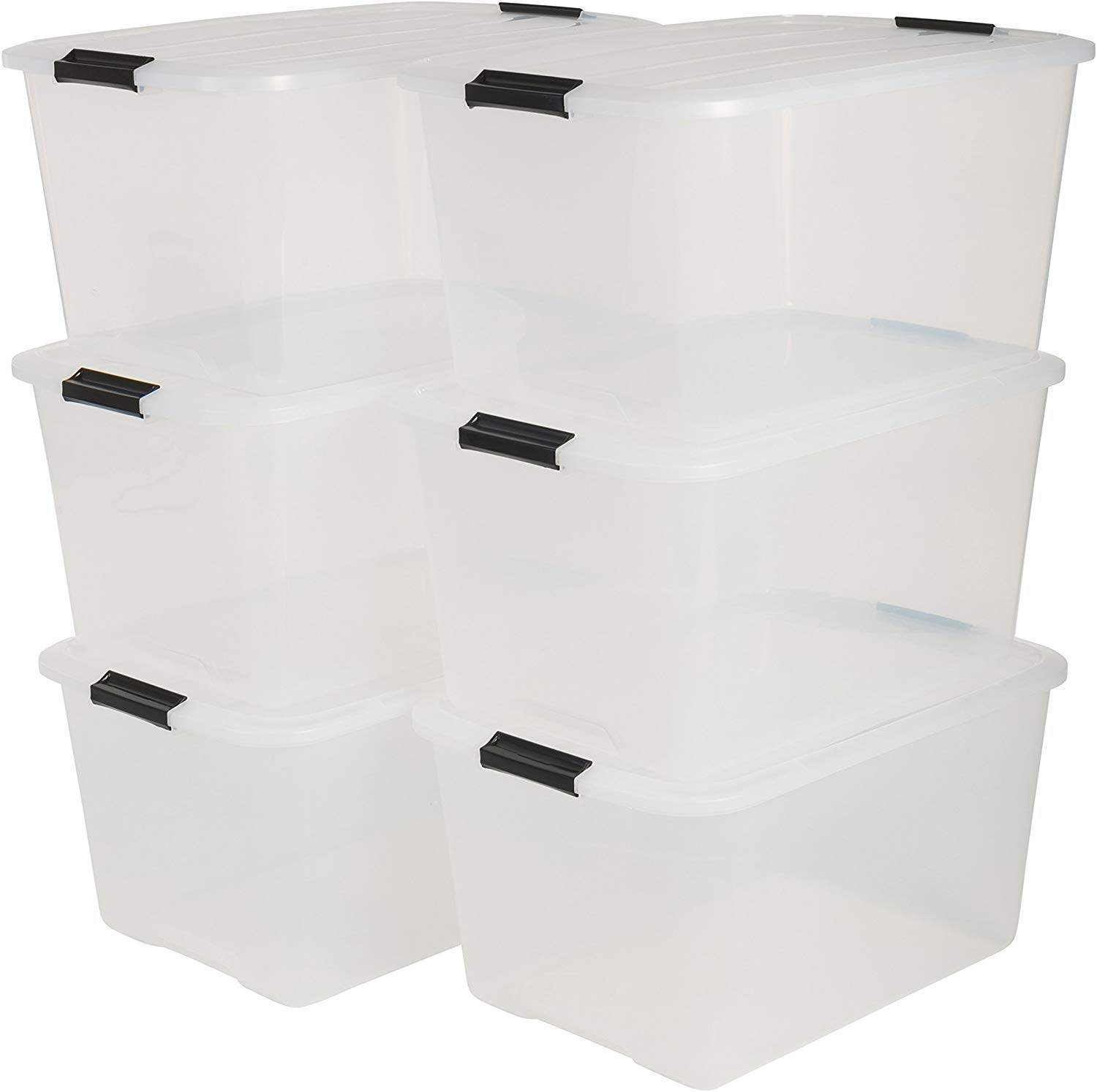 Iris, 6er-Set stapelbare Aufbewahrungsboxen 'Top Box', mit Deckel und Klickverschluss, 30 Liter, Kunststoff/Plastik, transparent 6er-Set stapelbare Aufbewahrungsboxen 45 Liter, Kunststoff
