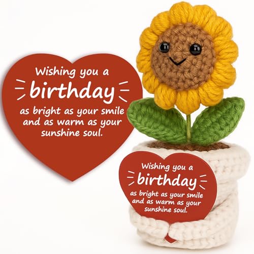Ovrrcame Crochet Sunflower Plush Inspirational Funny Happy Birthday Gifts for Women Man Mom Sister Best Friend Coworker Unique Gift Ideas for Her Him Birthday Decorations/Mothers Day