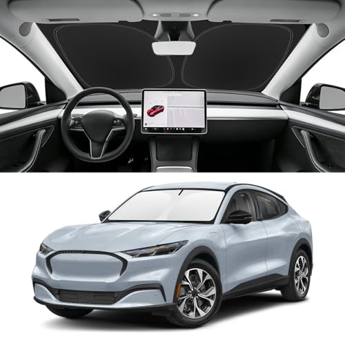 Image of Custom Fit Windshield Sun Shade for Ford Mustang Mach-E 2021-2026 | Blocks UV Rays and Sun Heat, Helps Reduce Interior Temperature, Protects Dashboard from Fading, Folds Easily for Storage