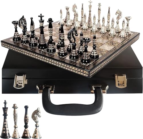Set de ajedrez artesanal de latón con tablero plegable miniatura 1