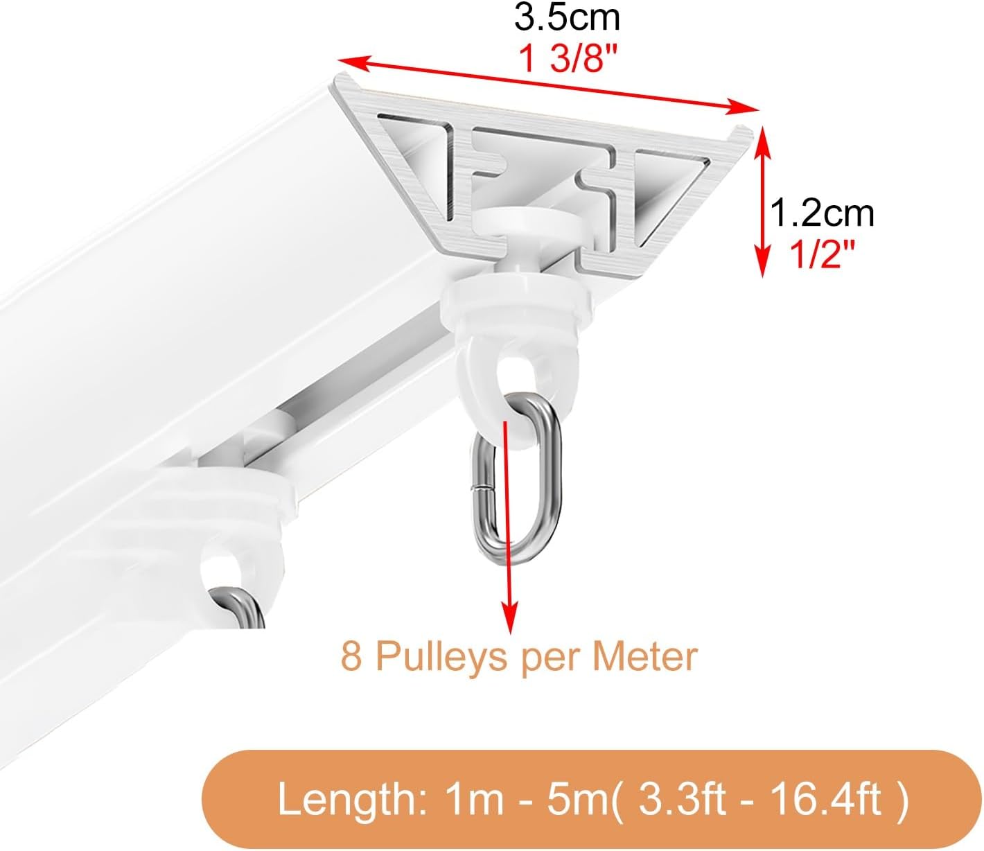 Vibeo Self Adhesive Curtain Track Ceiling Mount Set, No Drill Aluminum Sliding Curtain Rail for Windows Closets, Home Blackout Room Divider Rod(White,1.0m(3.3ft))