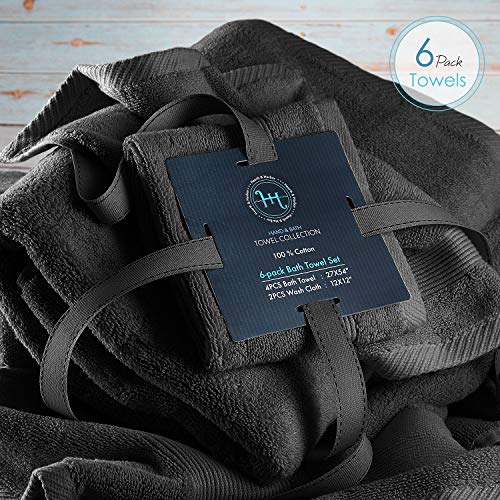 Image of Hearth & Harbor Bath Towels for Bathroom - 100% Ring Spun Cotton Luxury Bathroom Towels - Ultra Soft & Highly Absorbent, Bath Towels Set of 6 - Black