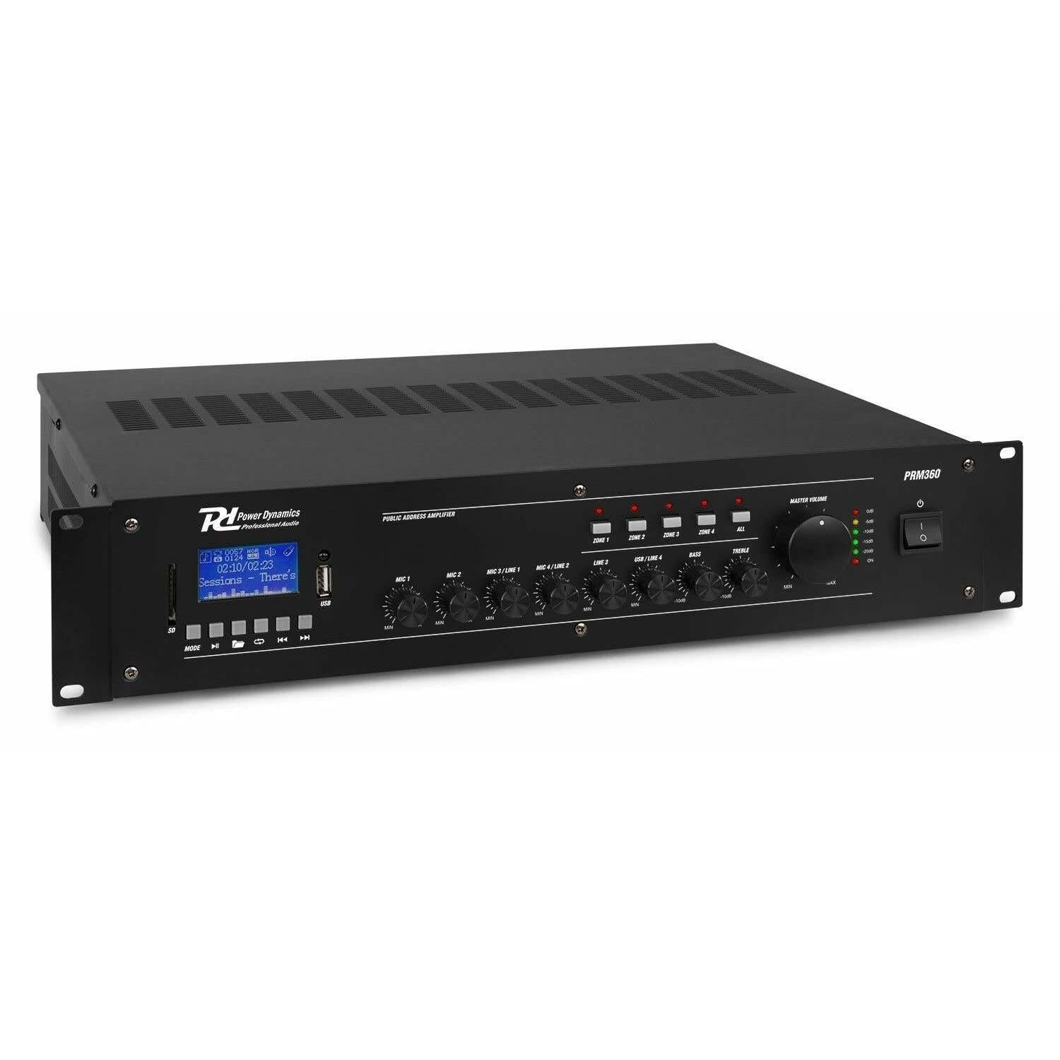 Amplificatore da 360W a 4 zone 100V/8Ohm BT/USB/SD, display LCD Mod. PRM360
