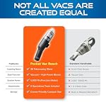 Pocket Vac Reach Handheld Vacuum w/ 3ft Extension Wand – Cordless 2-in-1 Blower & Portable Car Vacuum Cleaner, Mini Hand Vacuum for Furniture, Keyboard & Tight Spaces - w/ 8-Piece Attachment Kit